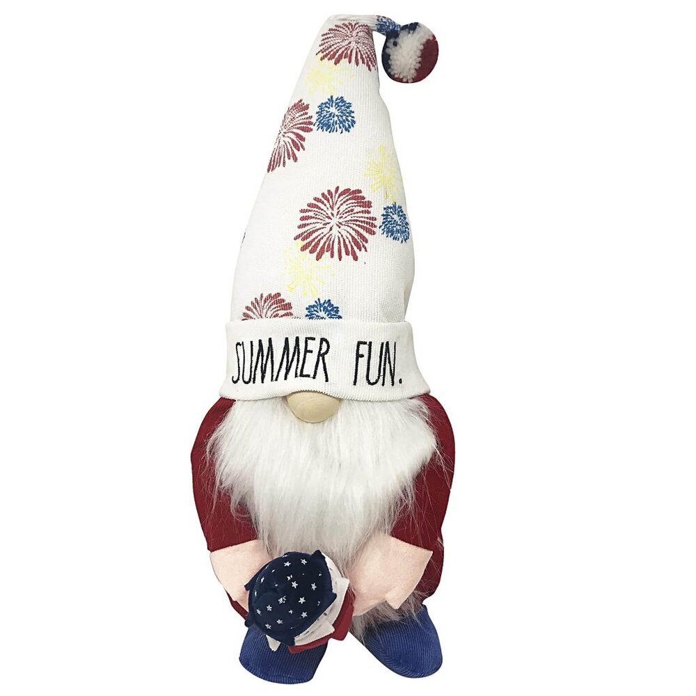 Rae Dunn Patriotic Plush Gnome Figurine Decor - 7 x 5.25 x 19.25 (Summer Fun)